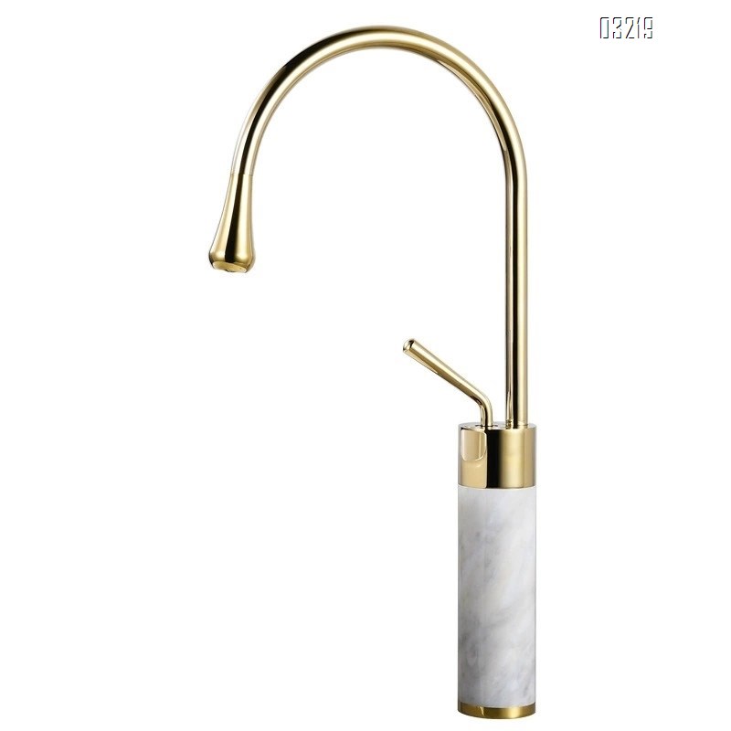 European luxury all Brass gold natural marble washbasin cold and hot water faucet wash basin brass single hole countertop Tap