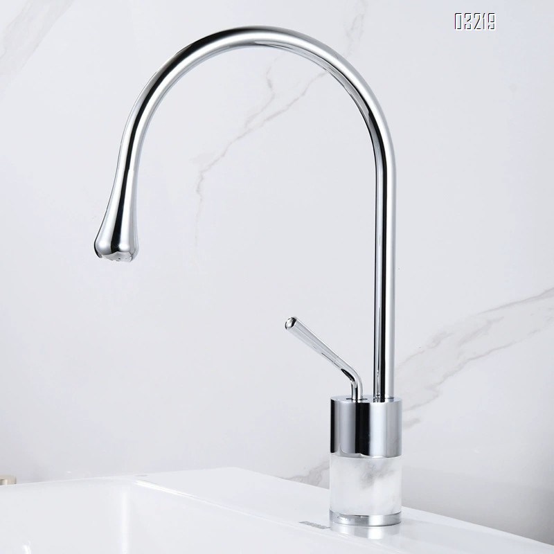 European luxury all Brass gold natural marble washbasin cold and hot water faucet wash basin brass single hole countertop Tap