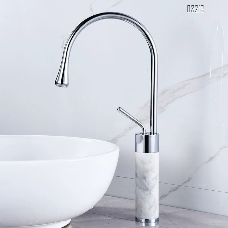 European luxury all Brass gold natural marble washbasin cold and hot water faucet wash basin brass single hole countertop Tap