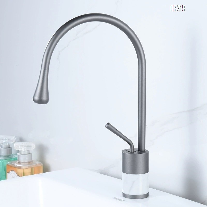 European luxury all Brass gold natural marble washbasin cold and hot water faucet wash basin brass single hole countertop Tap
