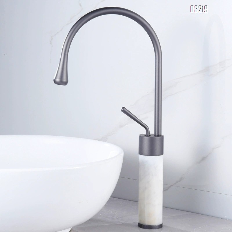 European luxury all Brass gold natural marble washbasin cold and hot water faucet wash basin brass single hole countertop Tap