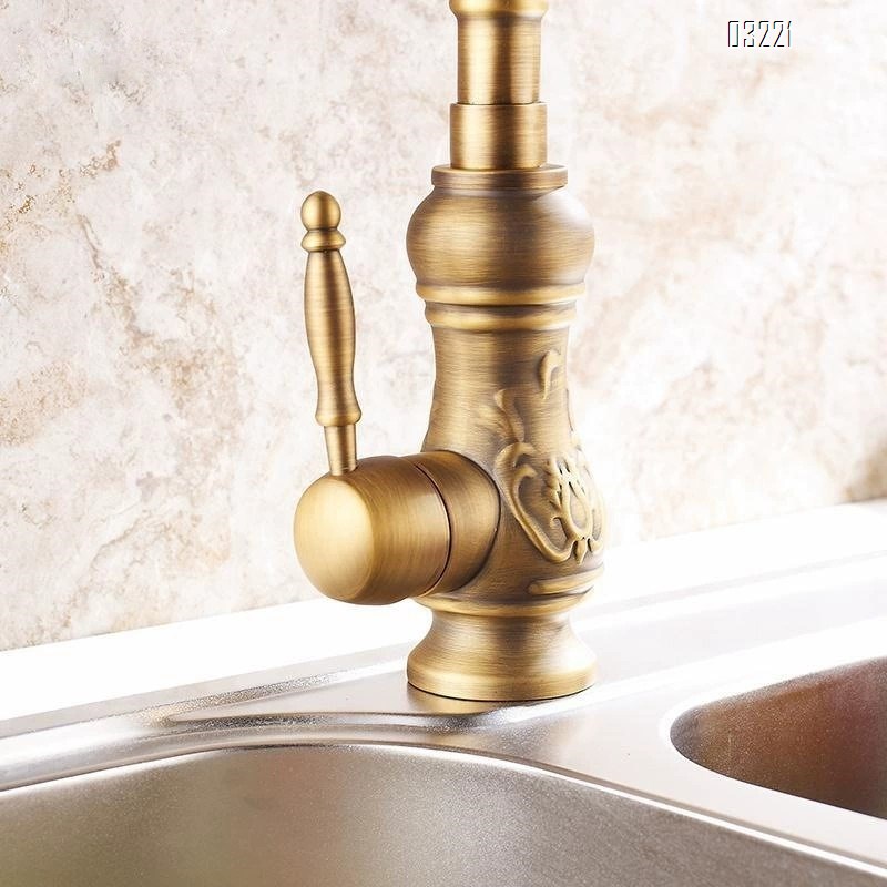 European style pure Brass vintage cold and hot kitchen sink faucet American style antique countertop basin with high basin faucet