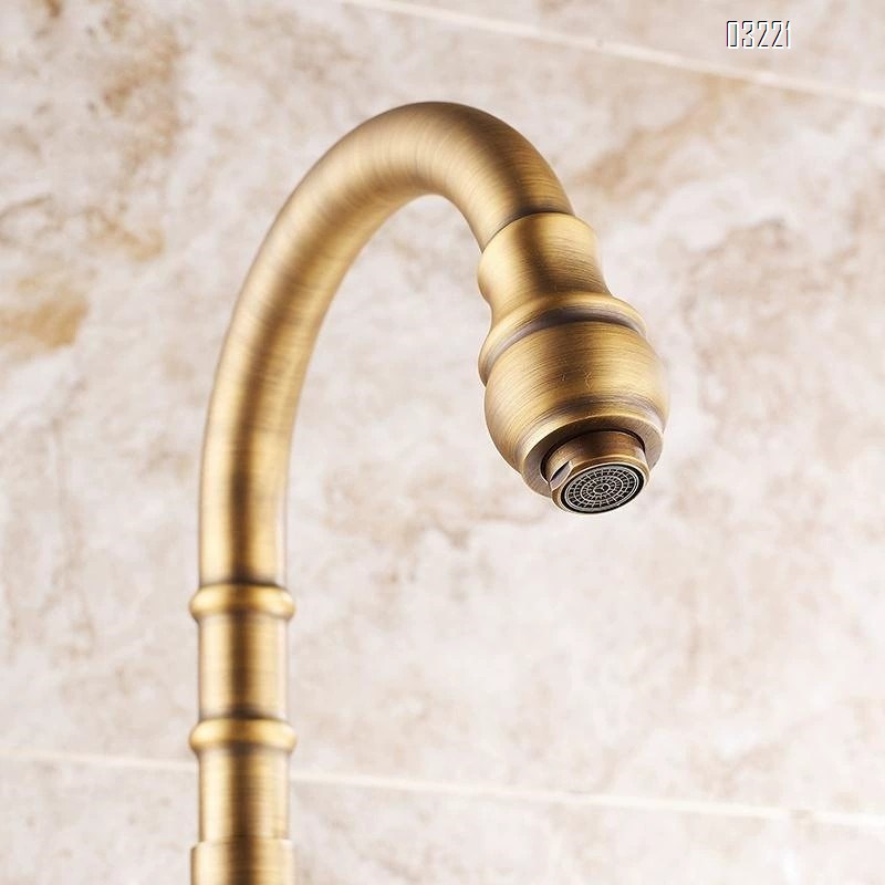 European style pure Brass vintage cold and hot kitchen sink faucet American style antique countertop basin with high basin faucet