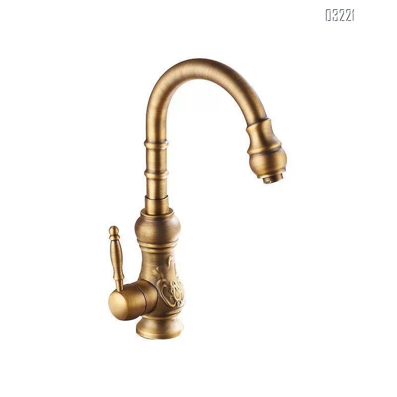 European style pure Brass vintage cold and hot kitchen sink faucet American style antique countertop basin with high basin faucet