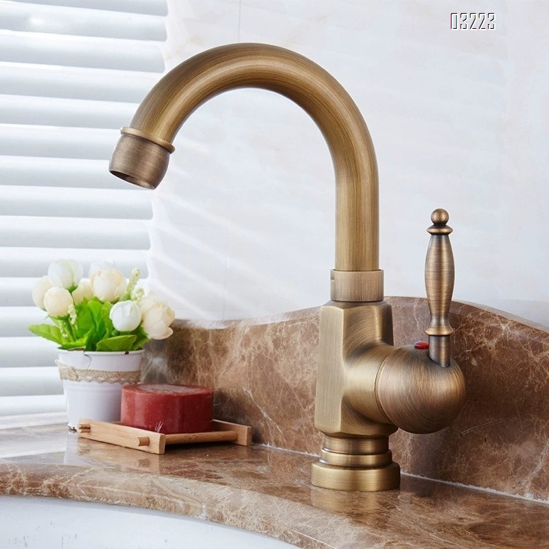 European antique full Brass cold and hot water under-counter basin wash basin faucet retro gold bathroom sanitary faucet