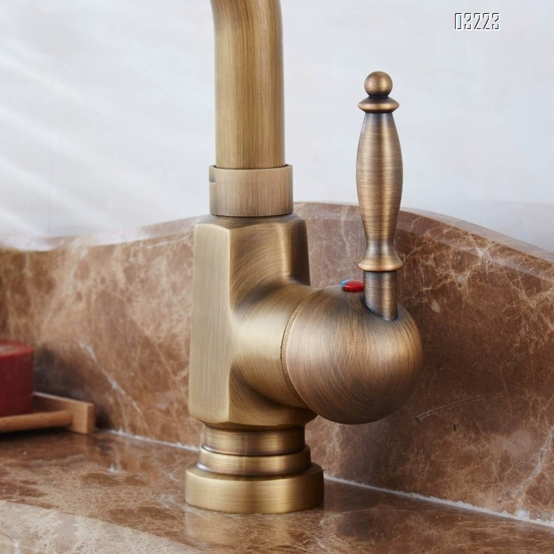 European antique full Brass cold and hot water under-counter basin wash basin faucet retro gold bathroom sanitary faucet