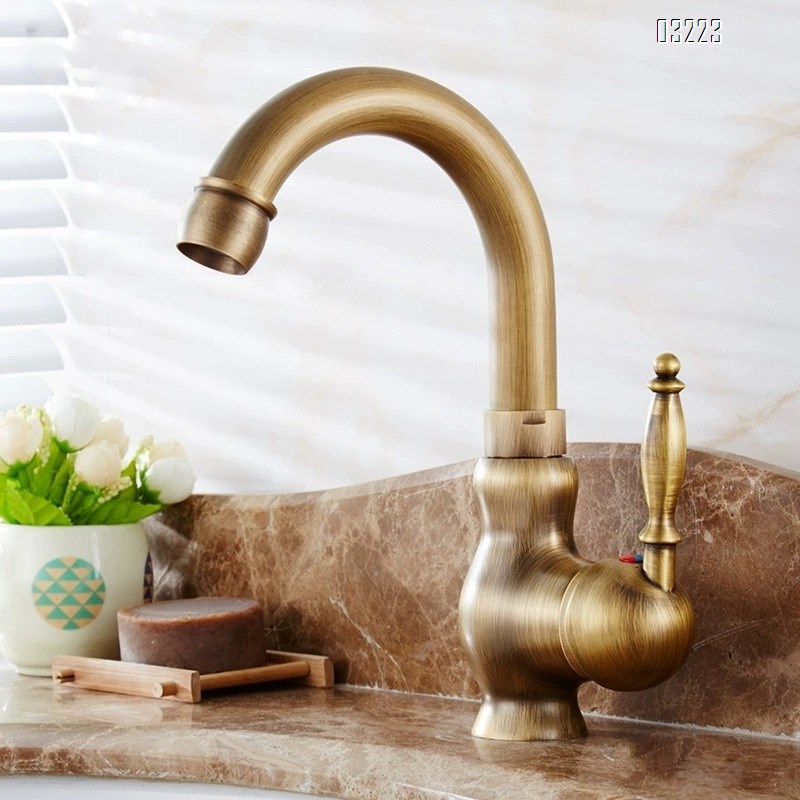 European antique full Brass cold and hot water under-counter basin wash basin faucet retro gold bathroom sanitary faucet