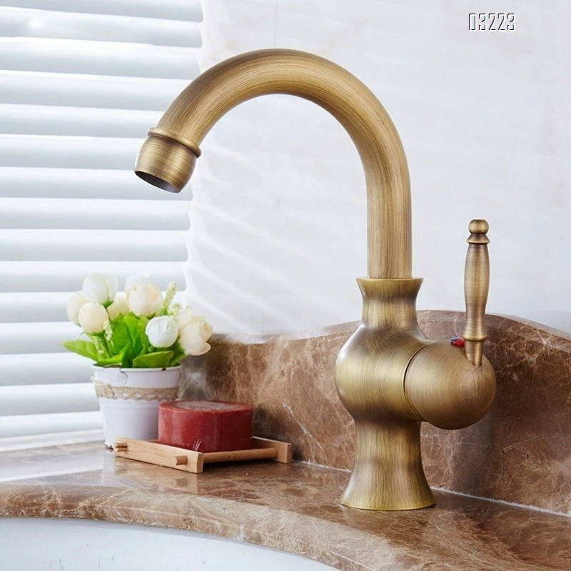 European antique full Brass cold and hot water under-counter basin wash basin faucet retro gold bathroom sanitary faucet