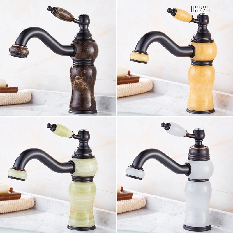 Black matte jade stone washbasin with cold and hot water faucet all-Brass body rotating faucet for wash basin Tap