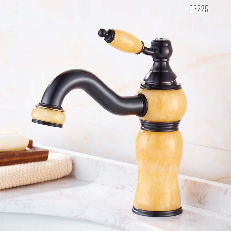 Black matte jade stone washbasin with cold and hot water faucet all-Brass body rotating faucet for wash basin Tap
