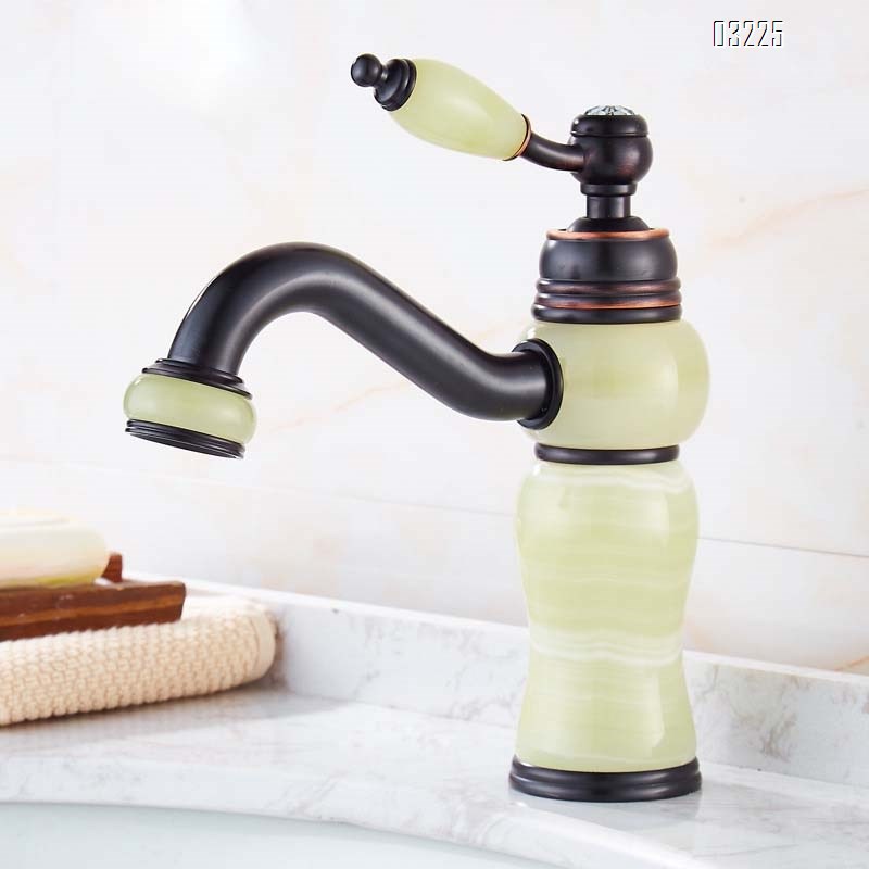 Black matte jade stone washbasin with cold and hot water faucet all-Brass body rotating faucet for wash basin Tap