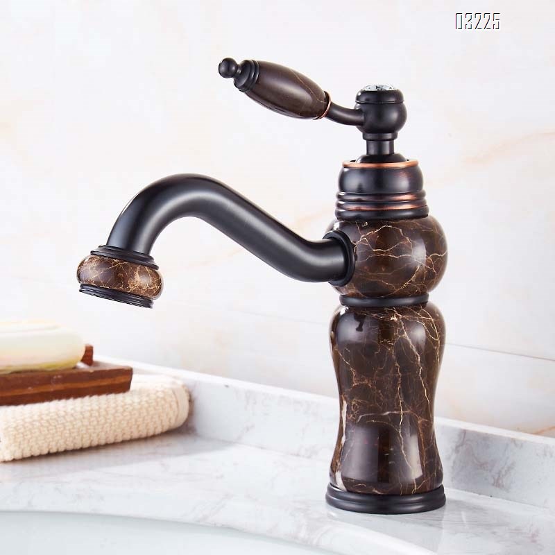 Black matte jade stone washbasin with cold and hot water faucet all-Brass body rotating faucet for wash basin Tap