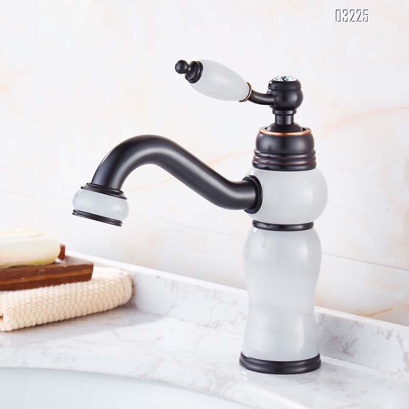 Black matte jade stone washbasin with cold and hot water faucet all-Brass body rotating faucet for wash basin Tap