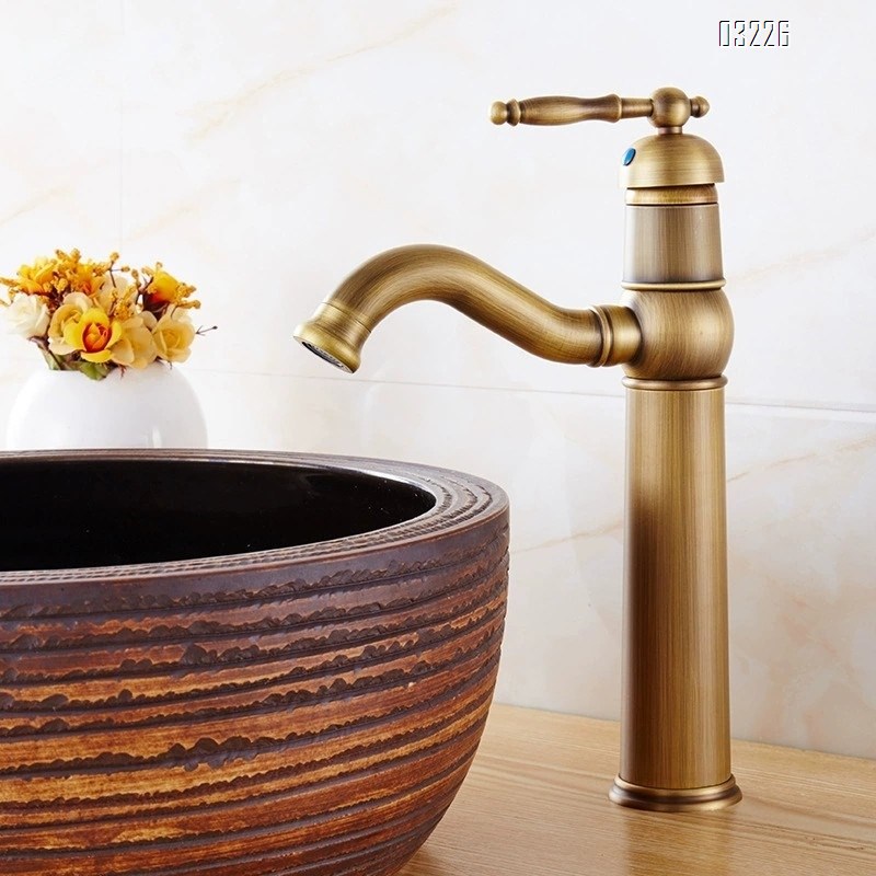 All-Brass antique-style sink faucet with hot and cold water handles rotate 360 degrees European vintage wash basin faucet
