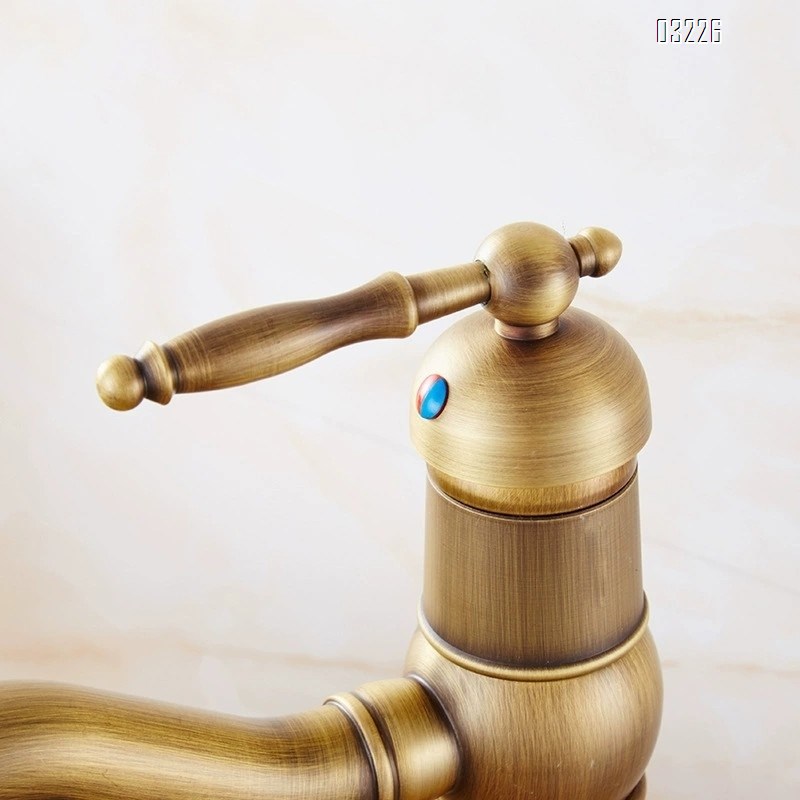 All-Brass antique-style sink faucet with hot and cold water handles rotate 360 degrees European vintage wash basin faucet