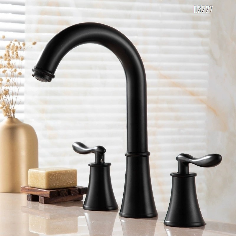 Brass Three-hole Separate Sink Faucet with Rotating Spout Split Type Cold and Hot Water Double-handle European Antique Basin Tap