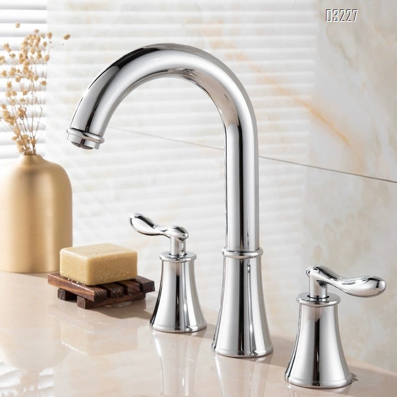 Brass Three-hole Separate Sink Faucet with Rotating Spout Split Type Cold and Hot Water Double-handle European Antique Basin Tap