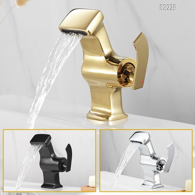 European luxury all-Brass black and gold creative design cold and hot basin faucet under-counter basin waterfall faucet
