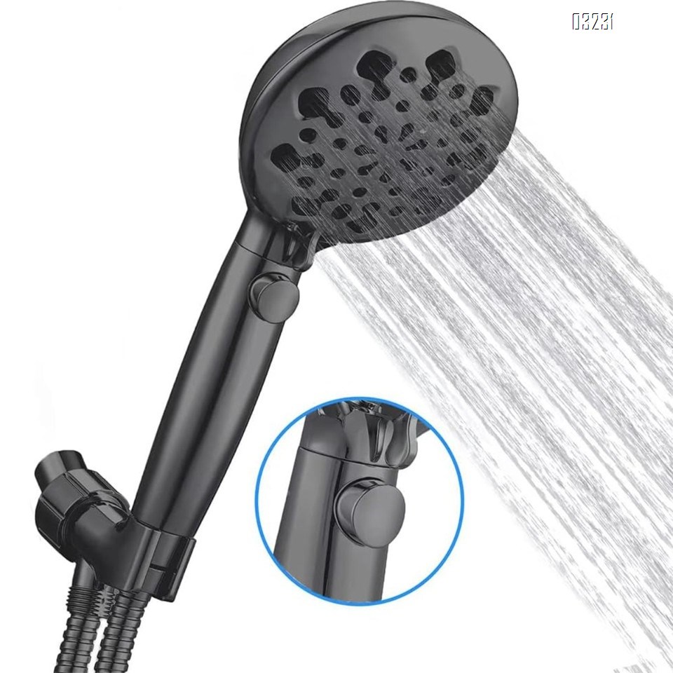 Handheld Shower Head, 9 Spray Setting High Pressure Shower Head WithBracket and Stainless Steel Hose