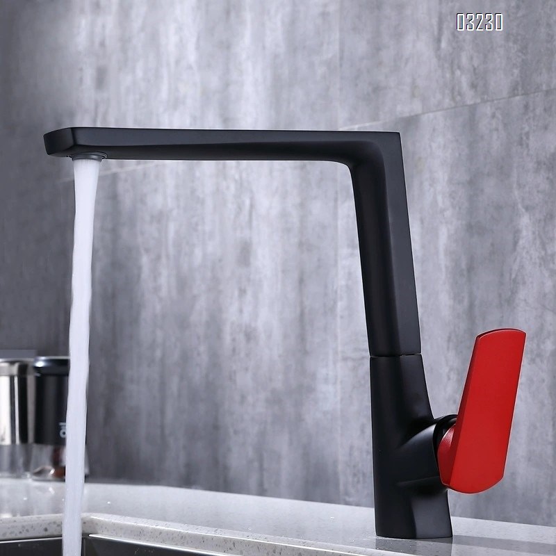 Baked Cold and hot kitchen faucet with black Brass bathroom sink faucet for home use 360 degree rotatable