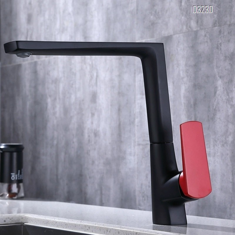 Baked Cold and hot kitchen faucet with black Brass bathroom sink faucet for home use 360 degree rotatable