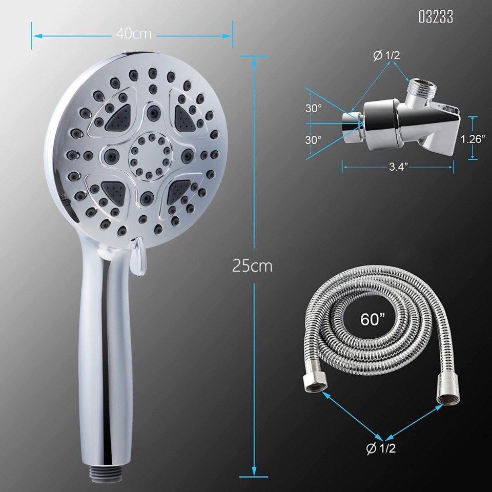 7 Spray Modes High Pressure Handheld Showerhead Set  Shower Head with Handheld Spray Premium Chrome with Bracket and Hose
