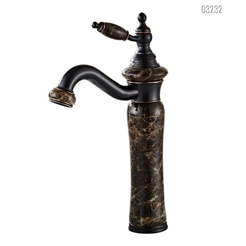 European natural jade stone countertop basin cold and hot water faucet all Brass black American art basin marble antique faucet
