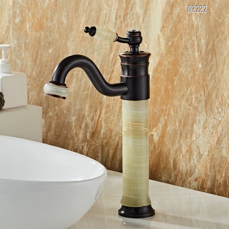 European natural jade stone countertop basin cold and hot water faucet all Brass black American art basin marble antique faucet