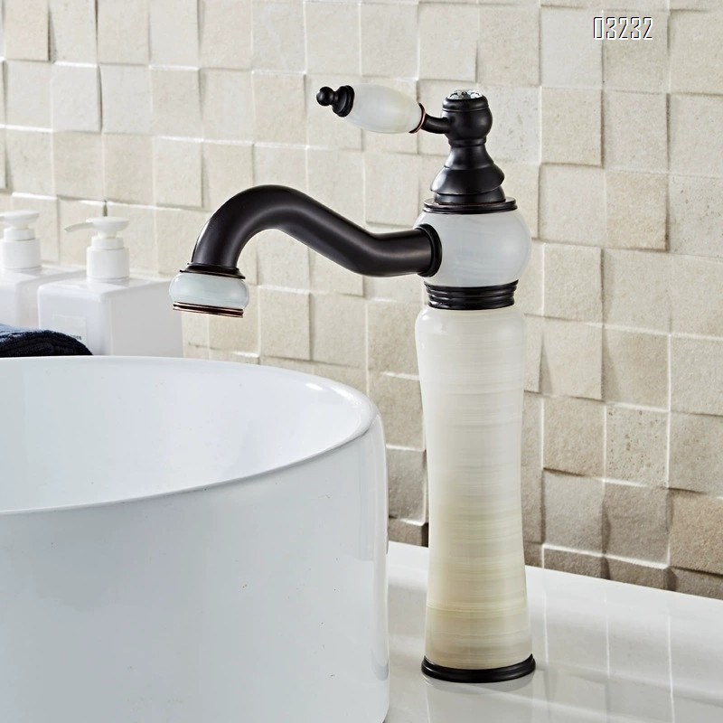 European natural jade stone countertop basin cold and hot water faucet all Brass black American art basin marble antique faucet
