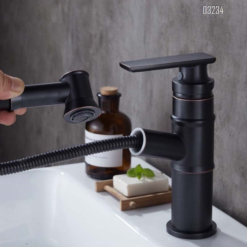 American All Brass Pull-out Black Antique Basin Faucet Bathroom sink Cold and Hot Water Single Hole Basin Faucet