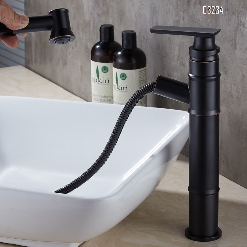 American All Brass Pull-out Black Antique Basin Faucet Bathroom sink Cold and Hot Water Single Hole Basin Faucet