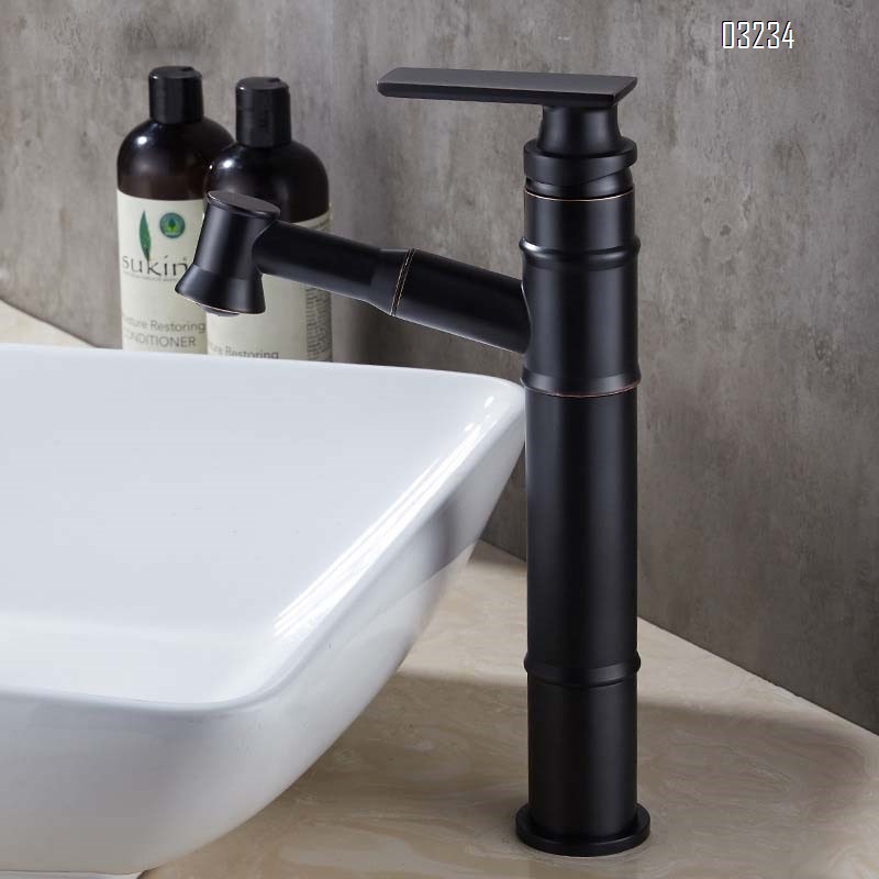 American All Brass Pull-out Black Antique Basin Faucet Bathroom sink Cold and Hot Water Single Hole Basin Faucet