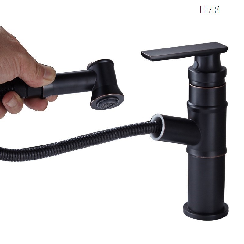 American All Brass Pull-out Black Antique Basin Faucet Bathroom sink Cold and Hot Water Single Hole Basin Faucet