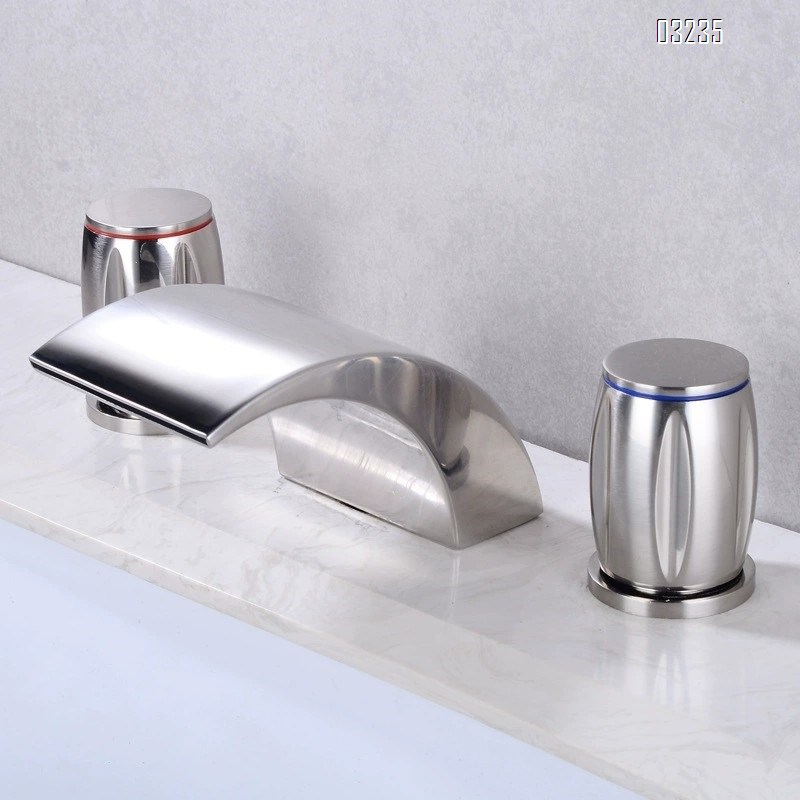 Waterfall faucet with cold and hot water all Brass bathtub and basin faucet with two handles and three holes Separate Basin Faucet