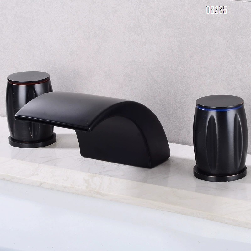 Waterfall faucet with cold and hot water all Brass bathtub and basin faucet with two handles and three holes Separate Basin Faucet