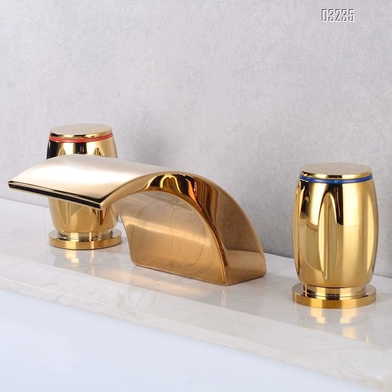 Waterfall faucet with cold and hot water all Brass bathtub and basin faucet with two handles and three holes Separate Basin Faucet