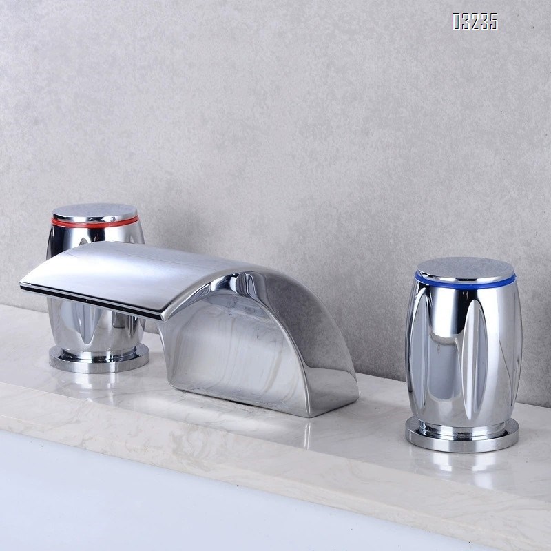 Waterfall faucet with cold and hot water all Brass bathtub and basin faucet with two handles and three holes Separate Basin Faucet