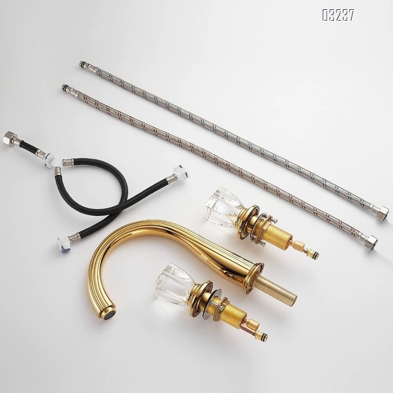 French all-Brass bathroom golden three-hole washbasin cold and hot water faucet separate crystal wash basin faucet