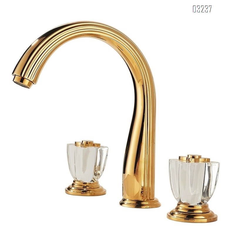 French all-Brass bathroom golden three-hole washbasin cold and hot water faucet separate crystal wash basin faucet