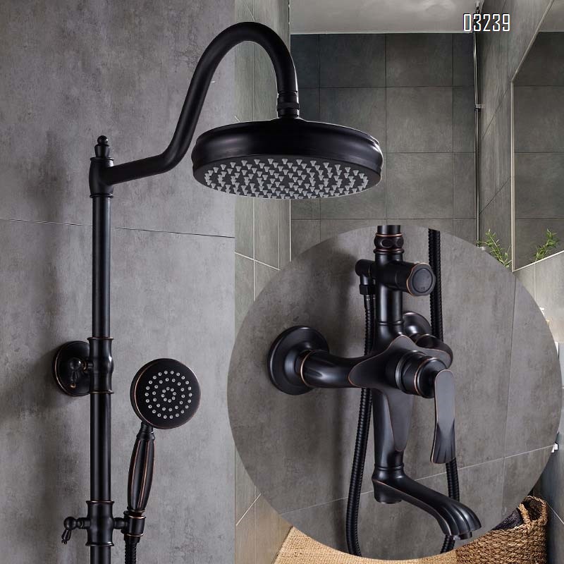 European and American style full Brass black antique shower set bathroom shower rain shower head wall-mounted home toilet