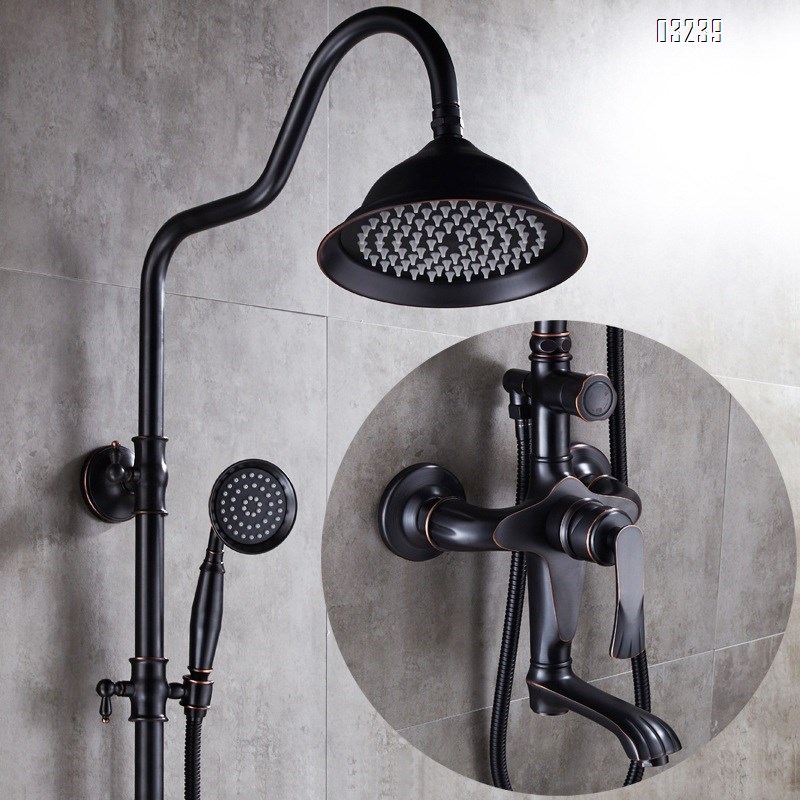 European and American style full Brass black antique shower set bathroom shower rain shower head wall-mounted home toilet