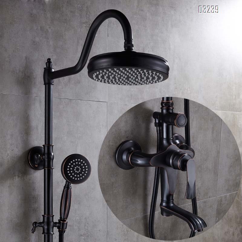 European and American style full Brass black antique shower set bathroom shower rain shower head wall-mounted home toilet