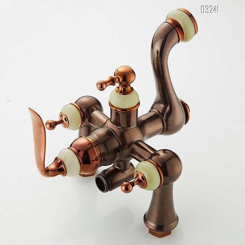 American natural jade shower head set rose gold brown antique Brass European all-Brass imitation antique hot and cold water faucet