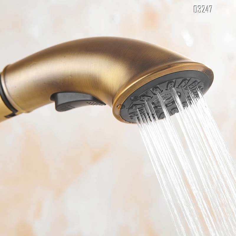 European retro Antique Brass wash basin faucet bathroom vanity cabinet under-mount household rotary pull-out cold and hot water faucet
