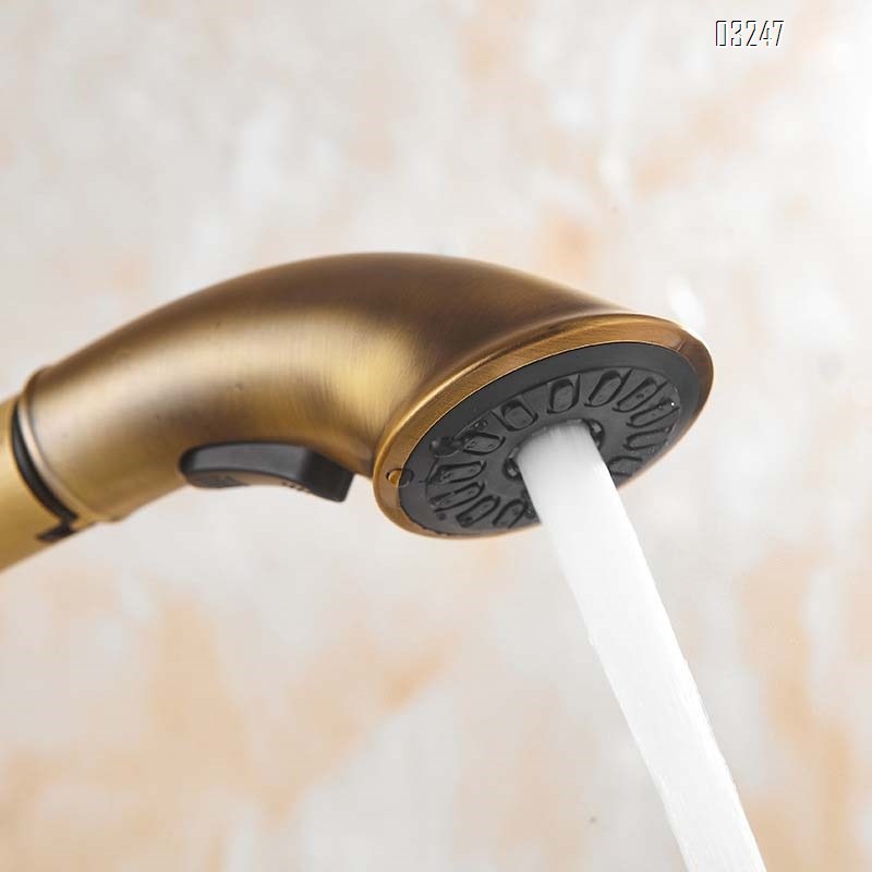 European retro Antique Brass wash basin faucet bathroom vanity cabinet under-mount household rotary pull-out cold and hot water faucet