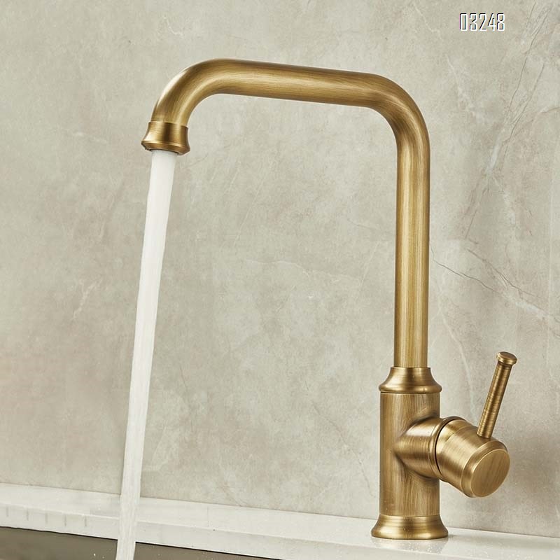 French Vintage Brass Cold and Hot Water Faucet for Home Balcony Wash Basin Single Hole Sink Kitchen Faucet