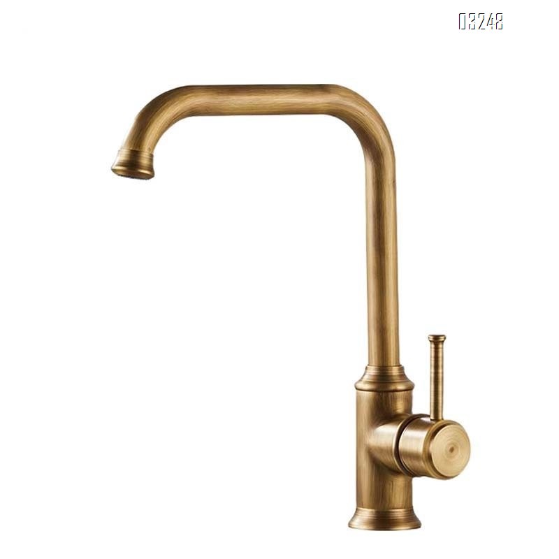 French Vintage Brass Cold and Hot Water Faucet for Home Balcony Wash Basin Single Hole Sink Kitchen Faucet