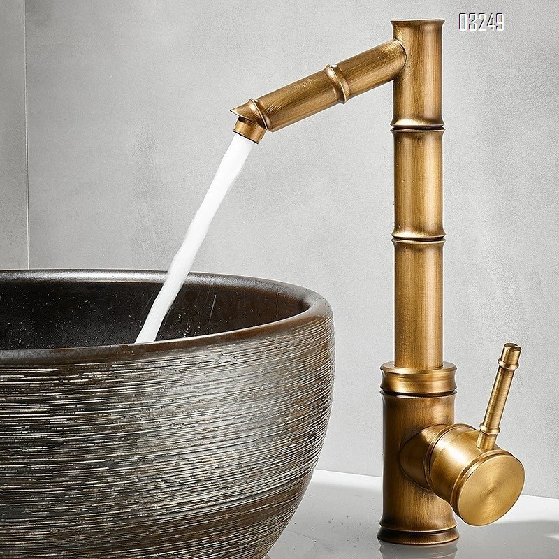 All-Brass antique-style faucet for wash basin with cold and hot water bathroom sink tap with classical bamboo design for home use