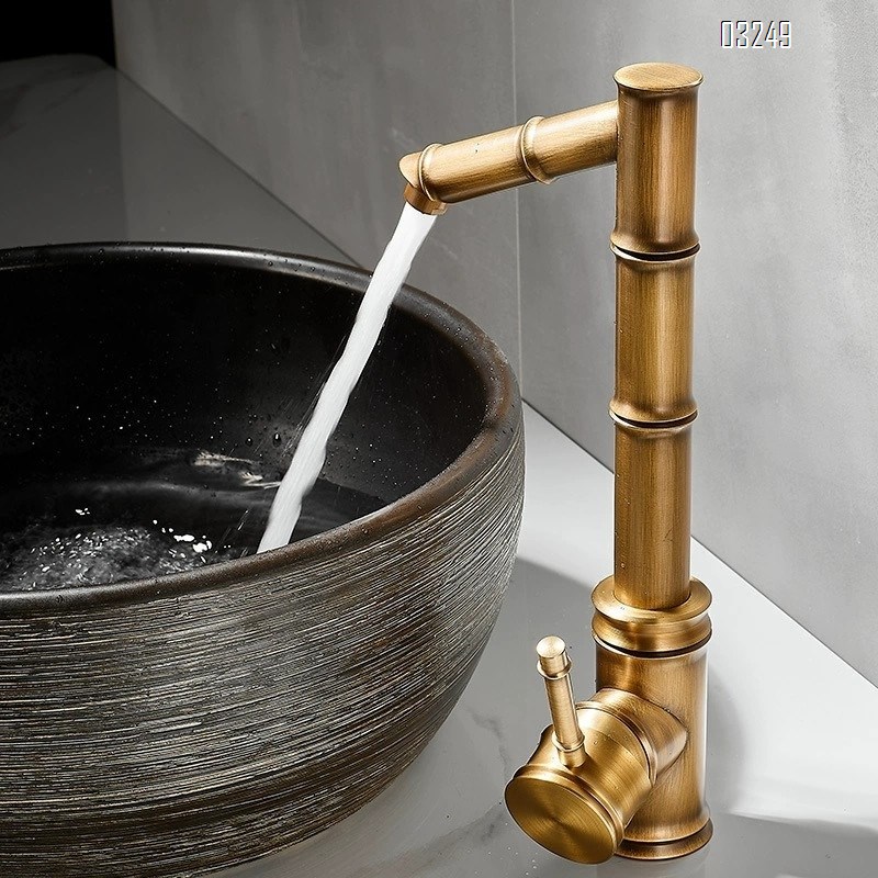 All-Brass antique-style faucet for wash basin with cold and hot water bathroom sink tap with classical bamboo design for home use