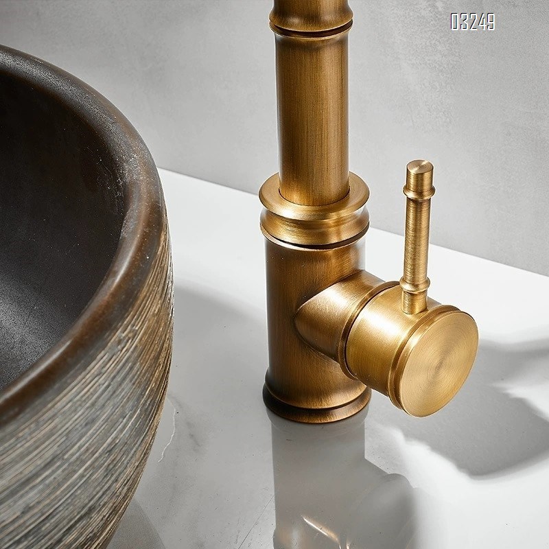 All-Brass antique-style faucet for wash basin with cold and hot water bathroom sink tap with classical bamboo design for home use